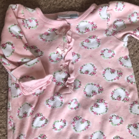 Preemie Pink Swiss Roses Ruffle Baby Sleeper Dress - Picture 2 of 8